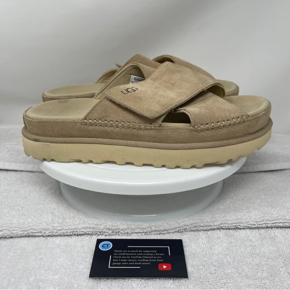 UGG GoldenStar Cross Slide Driftwood Leather Women’s Sandals Size US 9 1137910